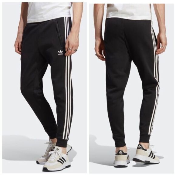 ADIDAS Mens Classic 3 Stripe Banded Bottom Joggers Track Pants Trefoil Hip Logo - Picture 3 of 7